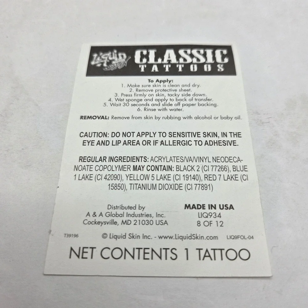 Liquid Skin Temporary Tattoo Flaming 8 Ball Vintage Style Black Yellow LIQ934